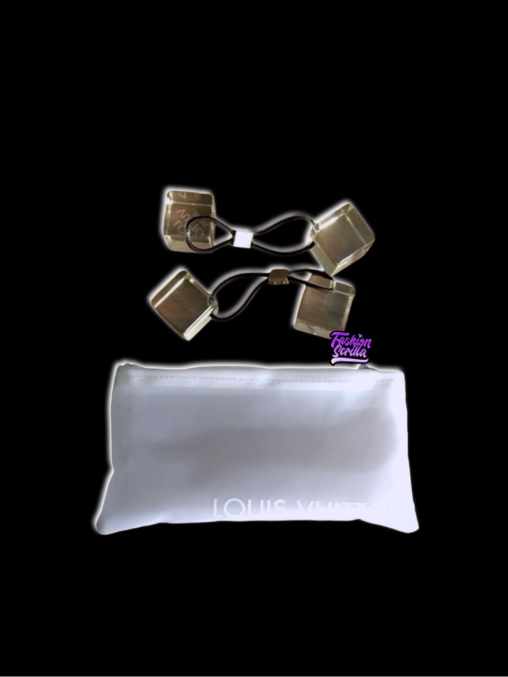 Louis Vuitton Vintage Lucite Hair Tie Cube bobble Set of 2 With Carrying Pouch - Picture 12 of 13